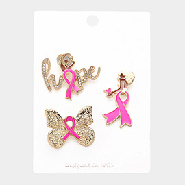 3PCS - Pink Ribbon Pointed Hope Message Afro Girl Butterfly Lapel Mini Pin Brooches